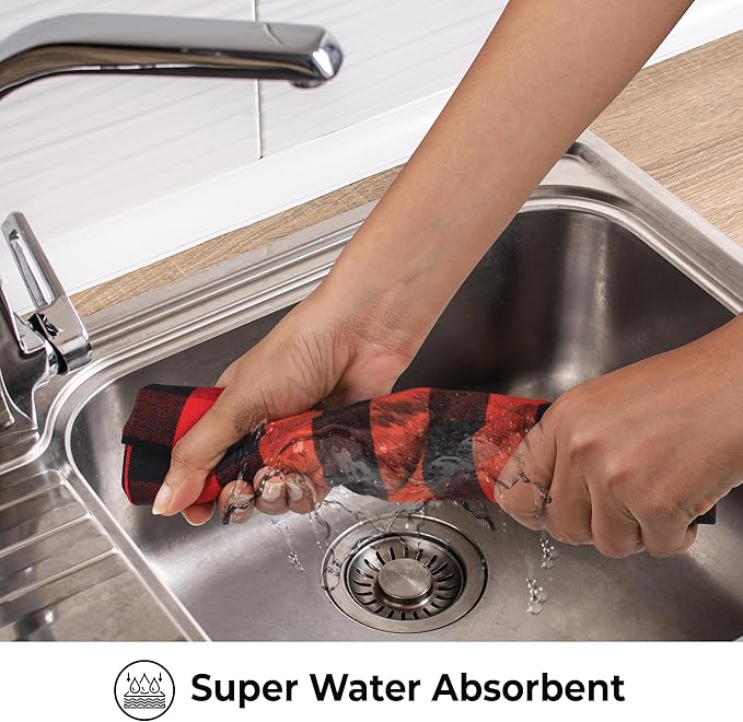 Urban Villa Buffalo Checks Kitchen Towels Set of 6 - Red/Black - 20x30 Inches - 100% Cotton - Highly Absorbent - Premium Quality - Ultra Soft - Mitered Corners