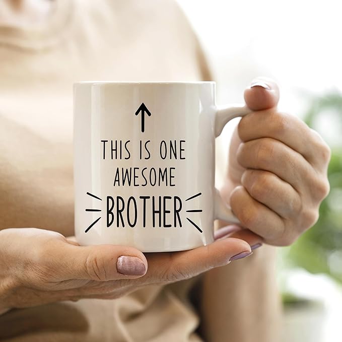 QASHWEY This is One Awesome Brother Coffee Mugs Mug, Brother Birthday Christmas Wedding Gifts from Sister Brother,Inspirational Brother Gift Double Side Printed Ceramic Mug Cup 11 Ounce