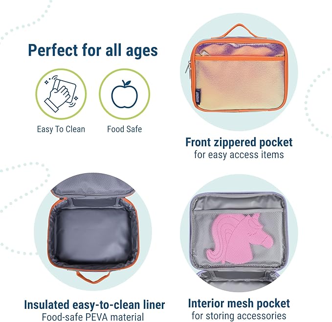 Wildkin Kids Insulated Lunch Box – Durable and Reusable for School & Travel - Orange Shimmer