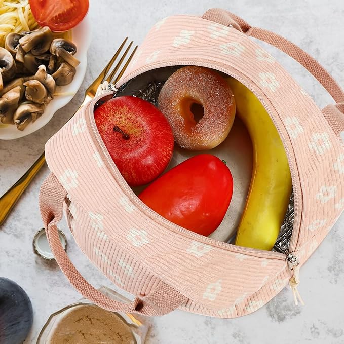 Bluboon Lunch Bag for Women Men Cute Corduroy Lunch Tote Bags Reusable Insulated Lunch Box Large Capacity Reusable Insulated Cooler for Work Picnic or Travel