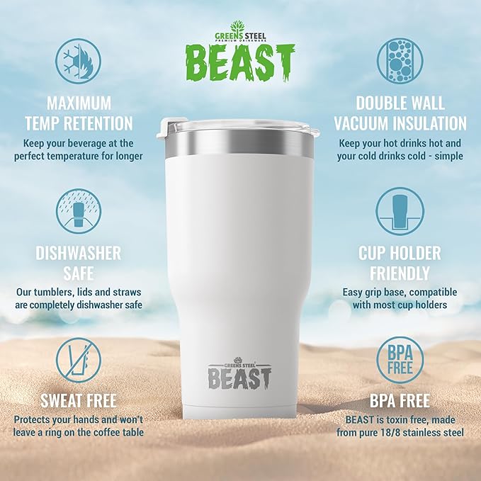 Beast 20 oz Tumbler Stainless Steel Vacuum Insulated Coffee Ice Cup Double Wall Travel Flask (Arctic White)