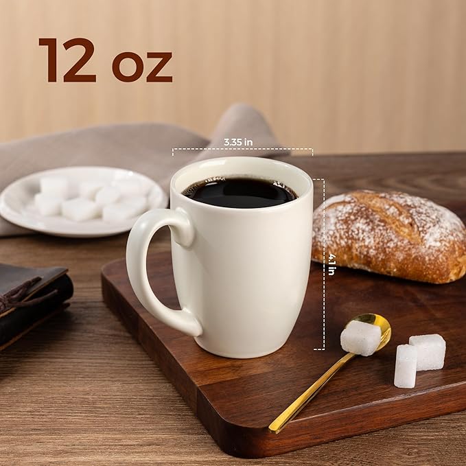 AmorArc 12oz Coffee Mugs Set of 6, Ceramic Coffee Mugs for Man, Woman, Dad, Mom, Modern Coffee Cups with Handle for Tea/Latte/Cappuccino/Cocoa. Dishwasher&Microwave Safe, Light Beige