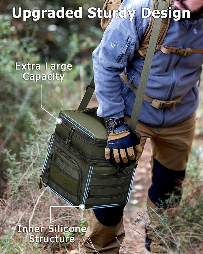 RalChyez Tactical Lunch Box for Men, Large Insulated Lunch Bag Expandable Double Deck Cooler Leakproof Waterproof Lunch Pail for Adult Women Work Office Shifts Picnic Travel Green