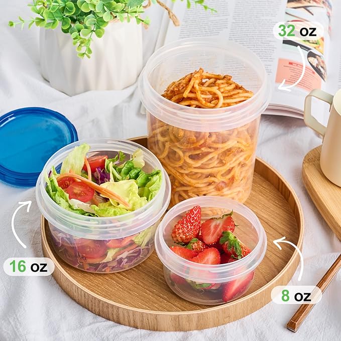 Qeirudu 6 Pack 32oz Freezer Storage Containers with Screw Lids, Leakproof Meal Prep Containers, Reusable Plastic Food Storage Containers for Soup, Fruits, Leftovers, Salads, Overnight Oats