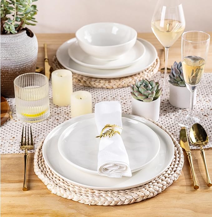 LERATIO Ceramic Dinnerware Sets for 4,Porcelain Plates and Bowls Sets with Wavy Edge,Microwave & Dishwasher & Oven Safe,Light Weight & Scratch Resistant Dishes Sets-Service for 4 (12pcs)