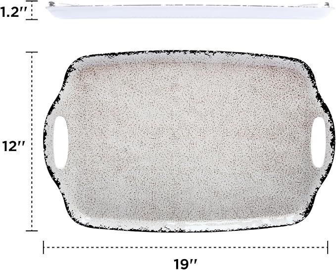 TP Serving Trays with Handles, 19 Inche Large Rectangular Melamine Serving Platter Set of 2, Rustic White