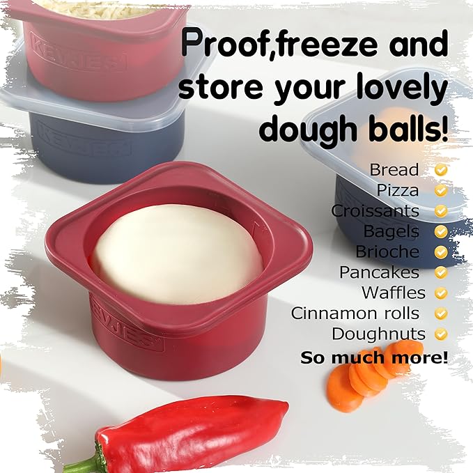 1000ml KEVJES PLUS Individual Pizza Dough Proofing Containers with Airtight Lids – Food Grade Silicone, Freezer/Fridge/Dishwasher Safe – For Margherita, Pepperoni, Neapolitan Pizza – 2 Pack(Cranberry)
