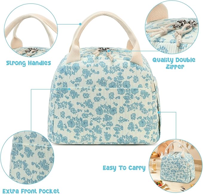 Bluboon Lunch Bag for Women Men Cute Corduroy Lunch Tote Bags Reusable Insulated Lunch Box Large Capacity Reusable Insulated Cooler for Work Picnic or Travel