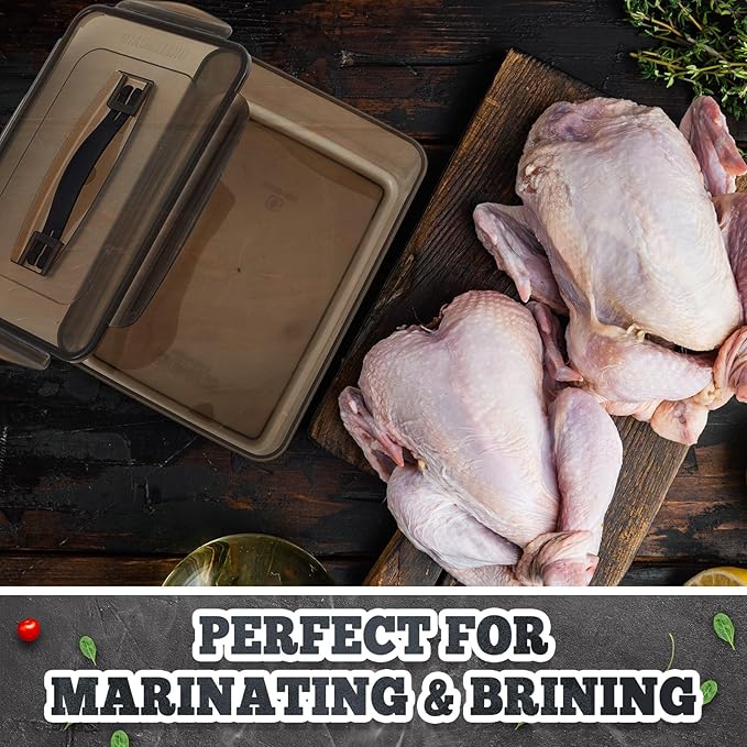 3 Pcs Marinating Containers with Lid 12.5, 8.3, 6.5 Quart Plastic Food Brining Containers Dishwasher Safe Grilling Accessories for Meat Chicken Turkey Rib BBQ Prep Storage