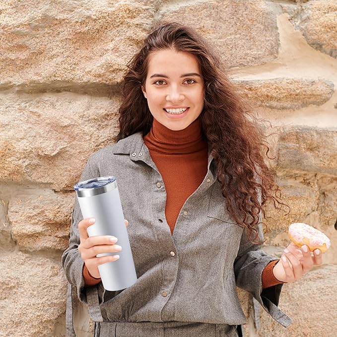 20 oz Skinny Tumbler with Lid and Straw,Stainless Steel Vacuum Insulated Tumbler Cup Double Wall Leak-proof Coffee Mug,Travel Thermal Water Tumbler for Office,Outdoor (Black/White/Navy blue/Grey)