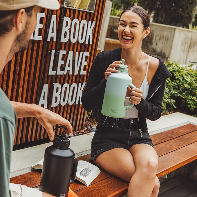 BOTTLE BOTTLE Insulated Water Bottle 64 oz with Straw and Dual-use Lid Stainless Steel Water Bottle with Handle Vacuum Insulated Jug for Workout and Sports green gradient