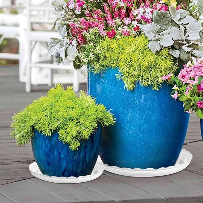 15 Pcs Plastic White Round Wave Plant Saucer,6 Inch/8 Inch/10 Inch,Durable Duty Flower Plant Pot Drip Tray Container for Home Garden Indoor and Out Door Plant