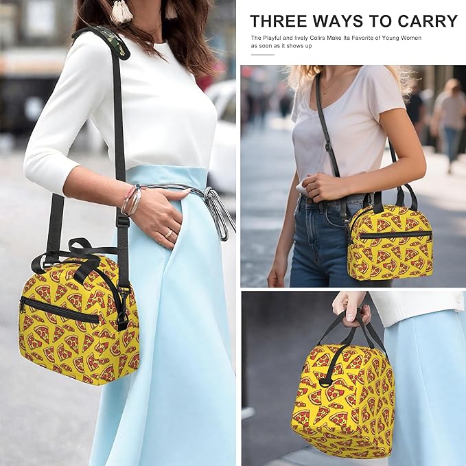 Pizza Reusable Insulated Lunch Box Waterproof Lunch Bag with Detachable and Adjustable Shoulder Strap for Office Picnic or Travel
