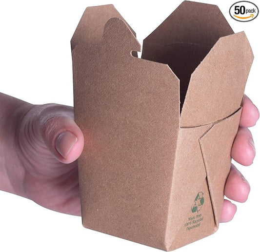 100% Recyclable 8oz Brown Chinese Take Out Boxes 50pk. Leakproof Greaseproof To Go Containers For Restaurants Event Parties Food Service. Best Value Bulk Pack Microwaveable and Stackable Meal Pails.