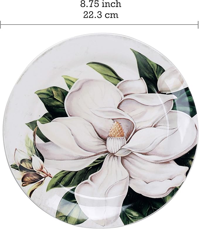 Bico Magnolia Floral Salad Plates Set of 4, 8.75 Inch Ceramic Dessert Plates for Salad, Appetizer, Side Dishes, Microwave and Dishwasher Safe, Gift for Housewarming and Thanksgiving