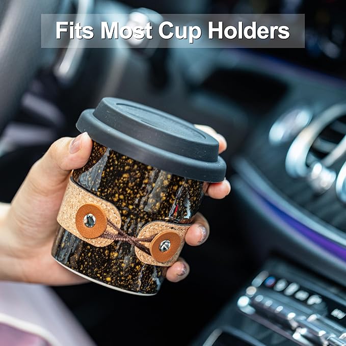 Travel Coffee Mug, Ceramic Coffee Tumbler with Lid, Porcelain Tea Mug, Reusable Camp Cups, Microwave & Dishwasher Safe, Modern Style, Gifts for Men and Women, 8.5oz