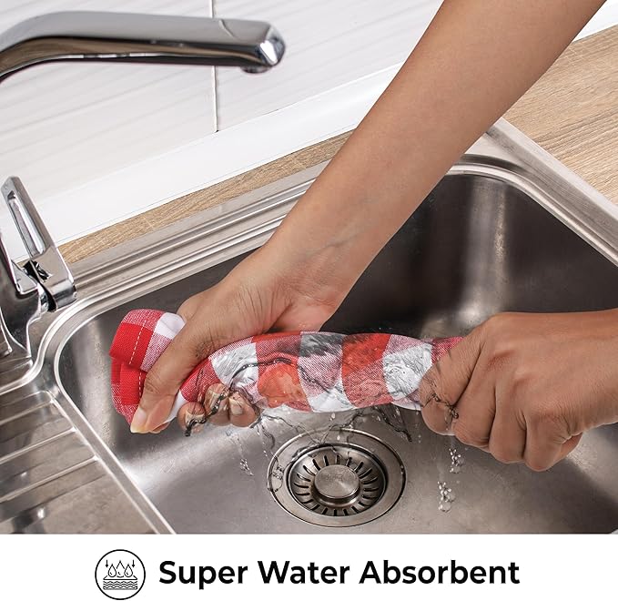 Urban Villa Kitchen Towels Set of 6 Buffalo Checks Red//White Kitchen Towels 20X30 Inches 100% Cotton Highly Absorbent Kitchen Towels Premium Quality Ultra Soft Mitered Corners KitchenTowels