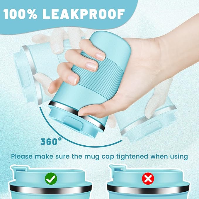 Insulated Coffee Tumblers with Flip Lid 12oz / 17oz, Stainless Steel Travel Coffee Mug Leak Proof, Vacuum Insulated Coffee Mug Reusable Cup, Keeps Cold and Hot for Coffee Tea