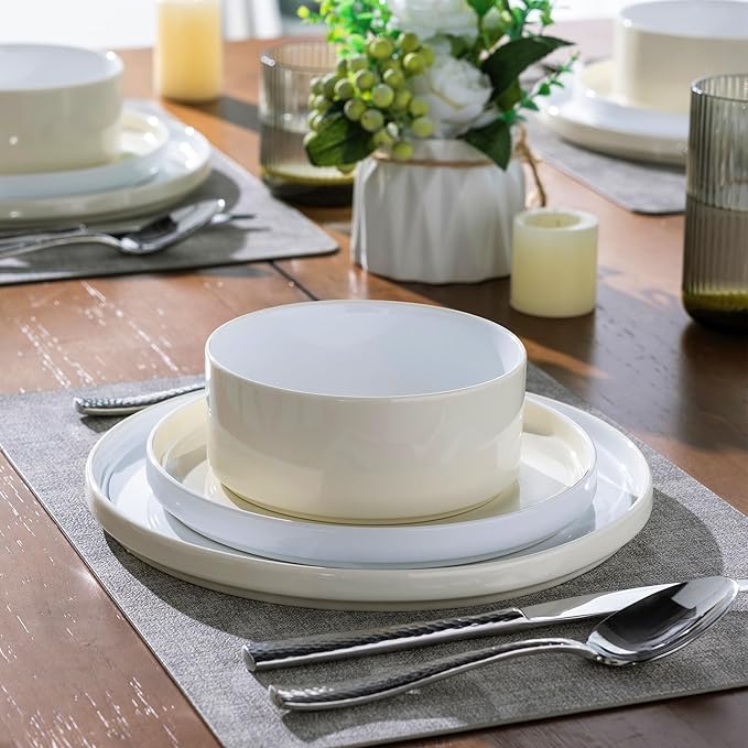 AmorArc Ceramic Dinnerware Sets for 4, Modern Stoneware Plates and Bowls Sets,Chip and Crack Resistant | Dishwasher & Microwave Safe Ceramic Dishes Set,Service for 4 (12pc)-Cream