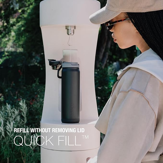 ZULU Powerfill Pro 40oz Stainless Steel Water Bottle with Quick Fill Lid, Triple Walled Vacuum Insulated Metal, Leak Proof Locking Lid, Sip and Chug, Reusable BPA Free, Black