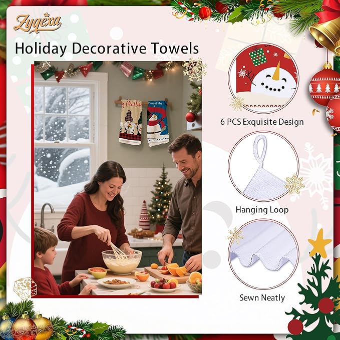 Christmas Kitchen Towels Xmas Decorative Towel - Tea Hand Towel Snowman Truck Towel Absorbent Set with Hanging Loop for Dish Garden Farmhouse Bathroom Holiday Decor, 4 Pcs