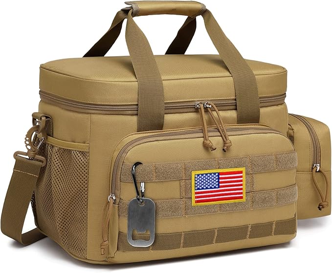 TACTICISM Lunch Box for Men - 20L Tactical Leakproof Insulated Lunch Bag Adult, Portable Soft Coolers with Detachable Molle Pouch for Camping Fishing Beach Picnic Work, Brown