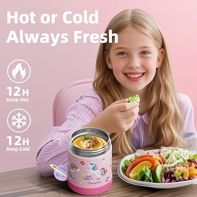 15 oz Soup Thermo for Hot Food Kids Insulated Food Jar with Spoon, Lunch Thermo Container, Width Mouth Vacuum Stainless Steel Food Thermo for School Travel, Leakproof, Easy to Open(Pink)