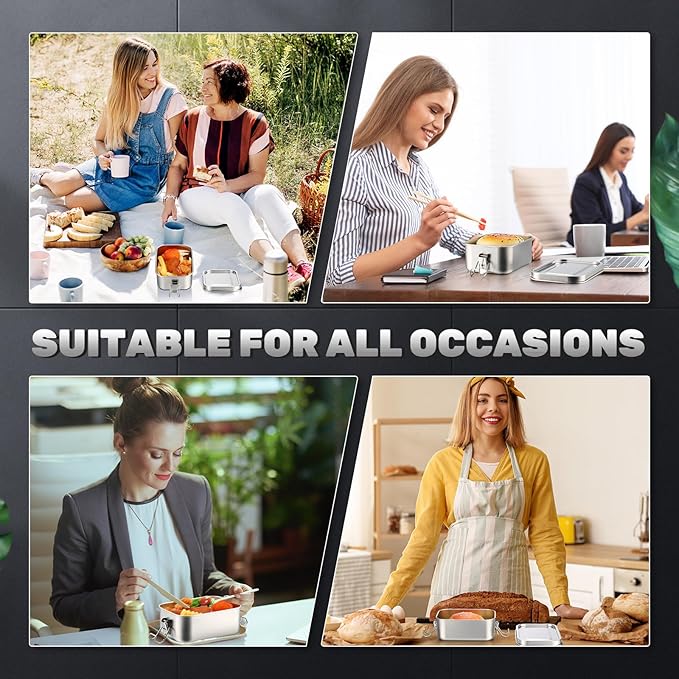 Umigy 1 Pcs Stainless Steel Food Containers 2400ml Metal Bento Lunch Box Stainless Steel Food Storage Containers, Lockable Clips to Leak Proof, Reusable Dishwasher Snack Boxes for Work