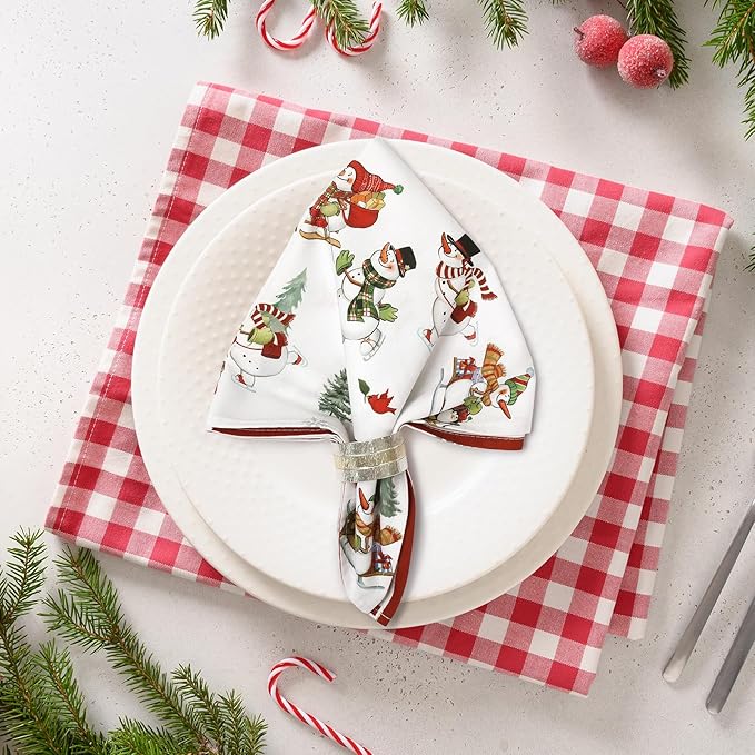 Christmas Snowman Napkins, 18×18 Inch Dinner Cloth Napkins Set of 6, Washable Cotton Soft Absorbent Square Table Top Decoration for Dining Kitchen Party Wedding