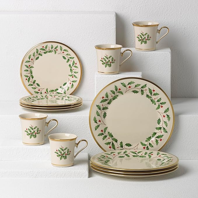 Lenox 6122048 Holiday 12-Piece-Plate-&-Mug Set, Christmas Dinnerware, Hosting