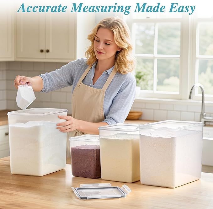 Vtopmart 5 Pack Large Flour and Sugar Storage Containers Set, Airtight Kitchen Pantry Organizers and Storage with Lids for Bulk food, Baking Supplies, BPA Free, Black