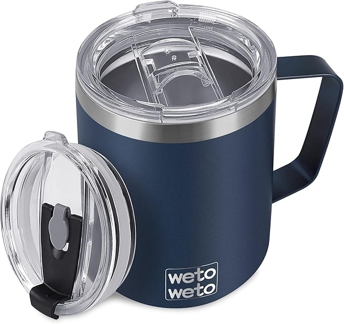 WETOWETO 14 oz Coffee Mug, Vacuum Insulated Camping Mug with Lid, Double Wall Stainless Steel Travel Tumbler Cup, Thermal Coffee Mug, Powder Coated Navy Blue