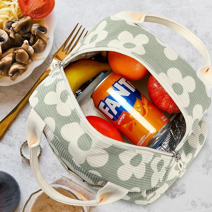 Bluboon Lunch Bag for Women Men Cute Corduroy Lunch Tote Bags Reusable Insulated Lunch Box Large Capacity Reusable Insulated Cooler for Work Picnic or Travel