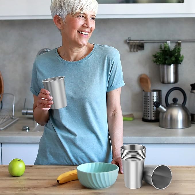 Ruisita 10 Pieces 12 Ounce Stainless Steel Cups Metal Pint Cups Shatterproof Drinking Glasses for Kids or Adults (12 oz/350 ml)