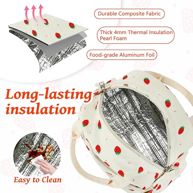 BTOOP Lunch Box for Women Men Cute Corduroy Lunch Bags Large Capacity Insulated Lunch Tote Bag For Work Travel Or Picnic