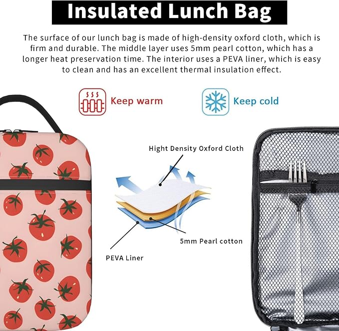 Tomato Lunch Box for Women Men, Insulated Lunch Box, Reusable Lunch Bag for Office, Work, Picnic, Travel