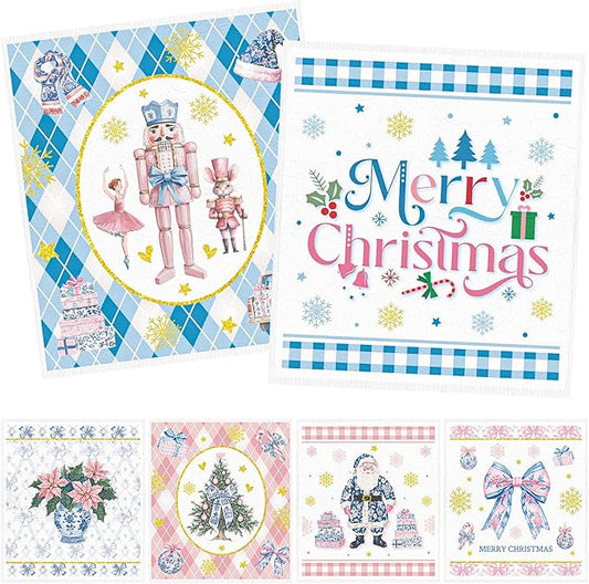 Christmas Swedish Dishcloths for Kitchen - 6PCS Nutcracker Swedish Cloths for Washing Dishes, Santa Bow Reusable Dish Towels Gifts, Merry Christmas Washable Cleaning Sponge Fast Drying