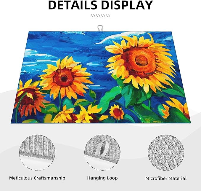 Sunflower Dish Drying Mat for Kitchen Counter Microfiber Super Absorbent Non-Slip Dish Drying Pad for Countertops Dishes Utensils Stylish Quick-Dry Machine Washable 18x24 Inch