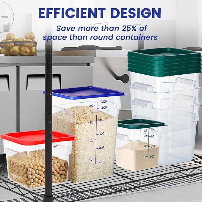 4 Pack Food Storage Containers, 18 Quart Square Commercial Food Containers with Lids, NSF, Polycarbonate, Clear