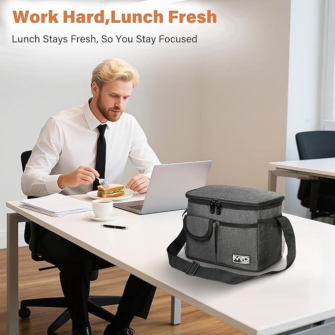 Tirrinia Insulated Lunch Bag for Women Men, Leakproof Lunch Box Containers for Adult, Work, School, Soft Lunchbox for Kids,Boys, Adult Cooler Bag for Picnic Hiking Beach,Charcoal