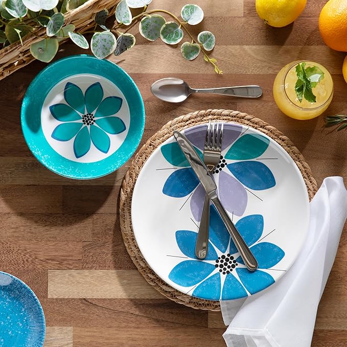 Larder & Vine 12-Piece Melamine Dinnerware Set: Durable, Lightweight, Break-Resistant Plates & Bowls – Stylish, Non-Toxic, Dishwasher Safe – Ideal for Everyday Use, Indoor & Outdoor Dining – Floral