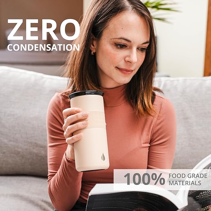 Elemental Artisan Insulated Tumbler, Triple Wall Coffee Travel Mug, Reusable Stainless Steel Coffee Tumbler with Ceramic Lid, Thermal Coffee Cups for Hot (6 Hrs) & Cold (18 Hrs), 16oz - Beige