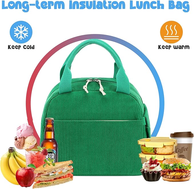 Bluboon Lunch Bag for Women Men Cute Corduroy Lunch Tote Bags Reusable Insulated Lunch Box Large Capacity Reusable Insulated Cooler for Work Picnic or Travel