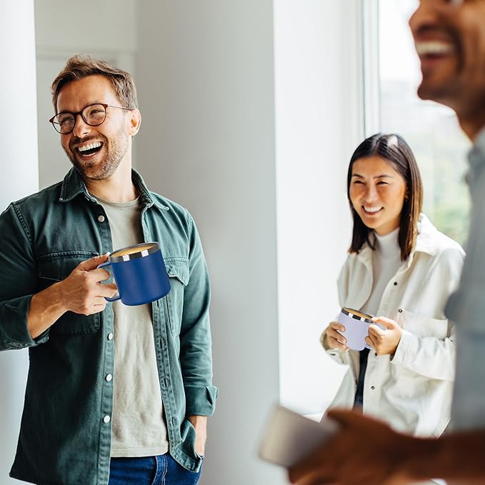 VEGOND 14 oz Insulated Coffee Mug Bulk with Handle, Stainless Steel Travel Coffee Mug with Lid, Double Wall Vacuum Metal Coffee Cup, Coffee Tumbler Powder Coated, White 4 Pack