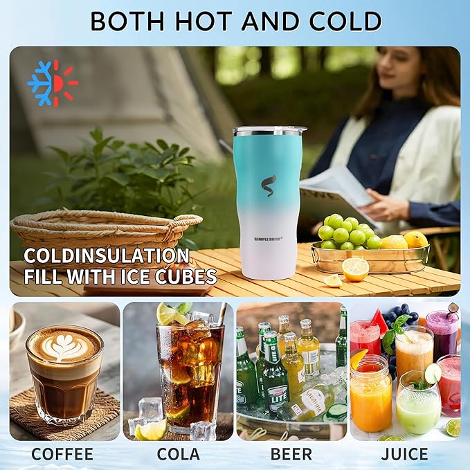 20Oz Insulated Tumbler With Straw And Lid, Stainless Steel Coffee Cup, Double Wall Vacuum Travel Mug,Spill proof Iced Coffee Tumbler,Outside Use, Blue white