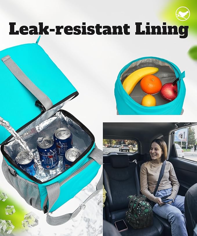 SUNNY BIRD Dual Compartment Lunch Bag Insulated Lunch Box for Women and Men (Aqua Blue 01)