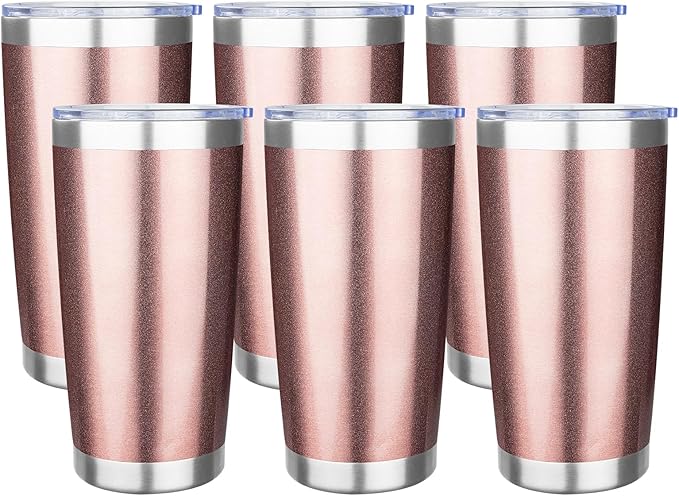 20oz Tumbler with Lid Stainless Steel Insulated Tumblers Travel Coffee Tumbler Bulk Double Wall Vacuum Insulated Water Cup Christmas Gifts for Women Men Her Him Home Office (Rose Gold, 6pack)