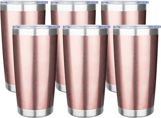 20oz Tumbler with Lid Stainless Steel Insulated Tumblers Travel Coffee Tumbler Bulk Double Wall Vacuum Insulated Water Cup Christmas Gifts for Women Men Her Him Home Office (Rose Gold, 6pack)