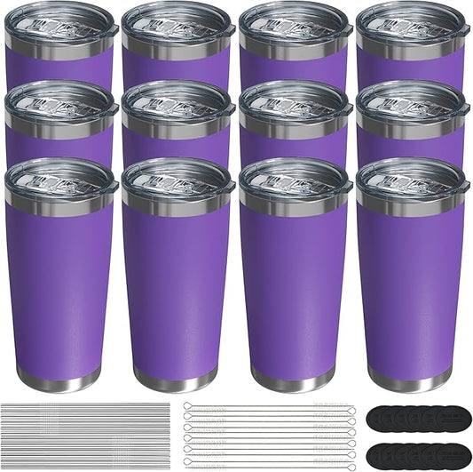 Travel Coffee Tumbler 20oz, 12 Pack Leakproof Travel Coffee Mug with Lid and Straw, Stainless Steel Double Wall Vacuum Insulated Tumbler for Hot/Iced Drinks (Textured Matte, Purple)