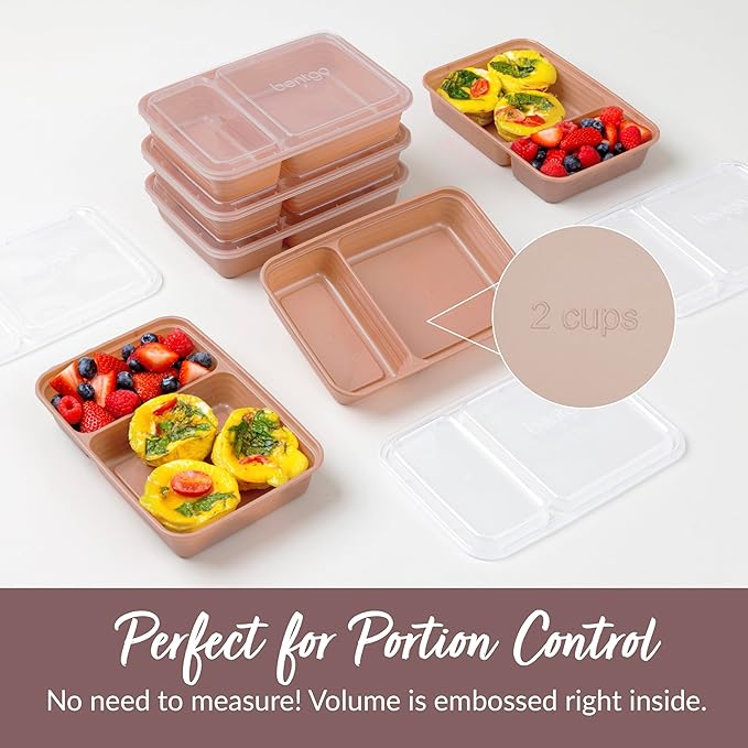 Bentgo Prep - 20-Piece 2-Compartment Reusable Meal Prep Containers with Lids, PFAS & BPA Free Materials, Durable, Microwave, Freezer, & Dishwasher Safe To Go Food Storage (Rose Gold)